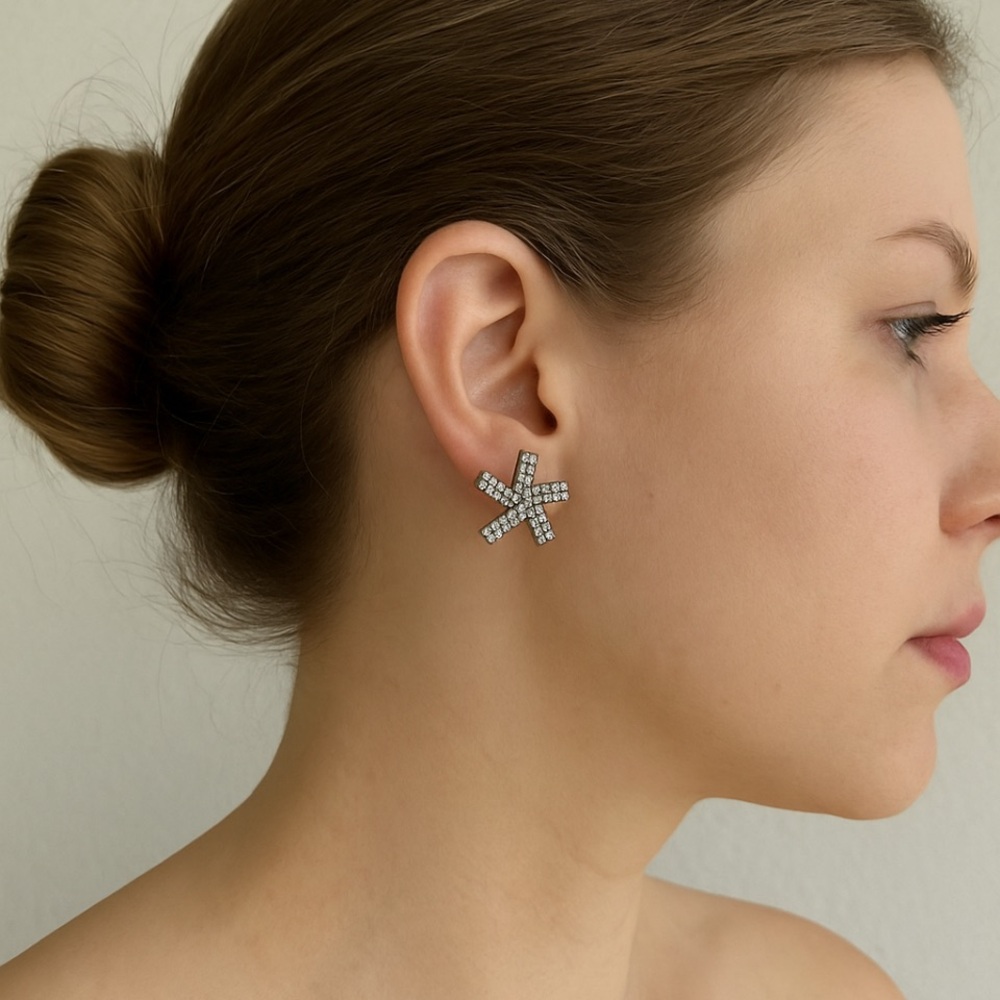Vintage Pinwheel Windmill Rhinestone Pierced Earring…
